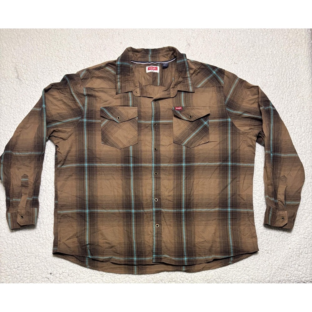 Wrangler Mens Brown Plaid Flannel Button Up Shirt Size 3XL 112359964